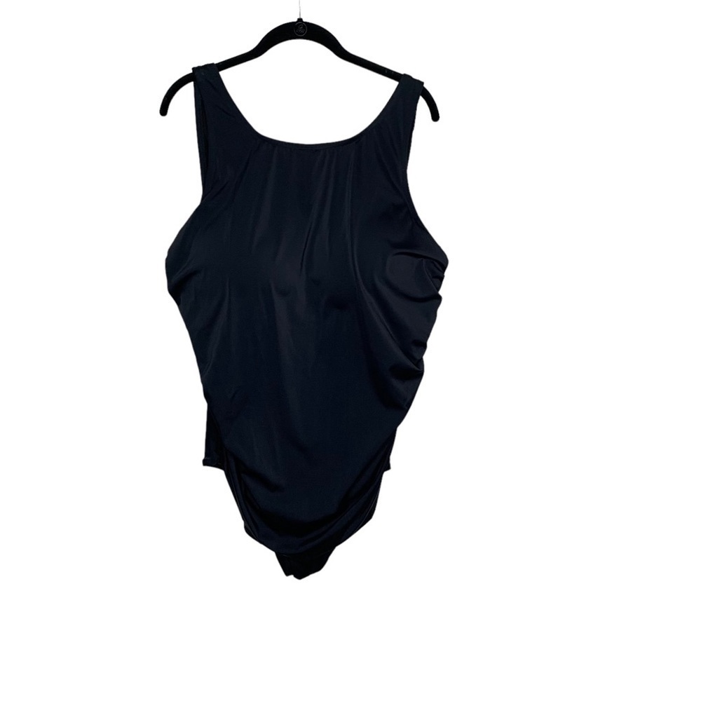 Jessica London Womens Black One Piece Bathing Suit 26? Plus Size Ruched Sides